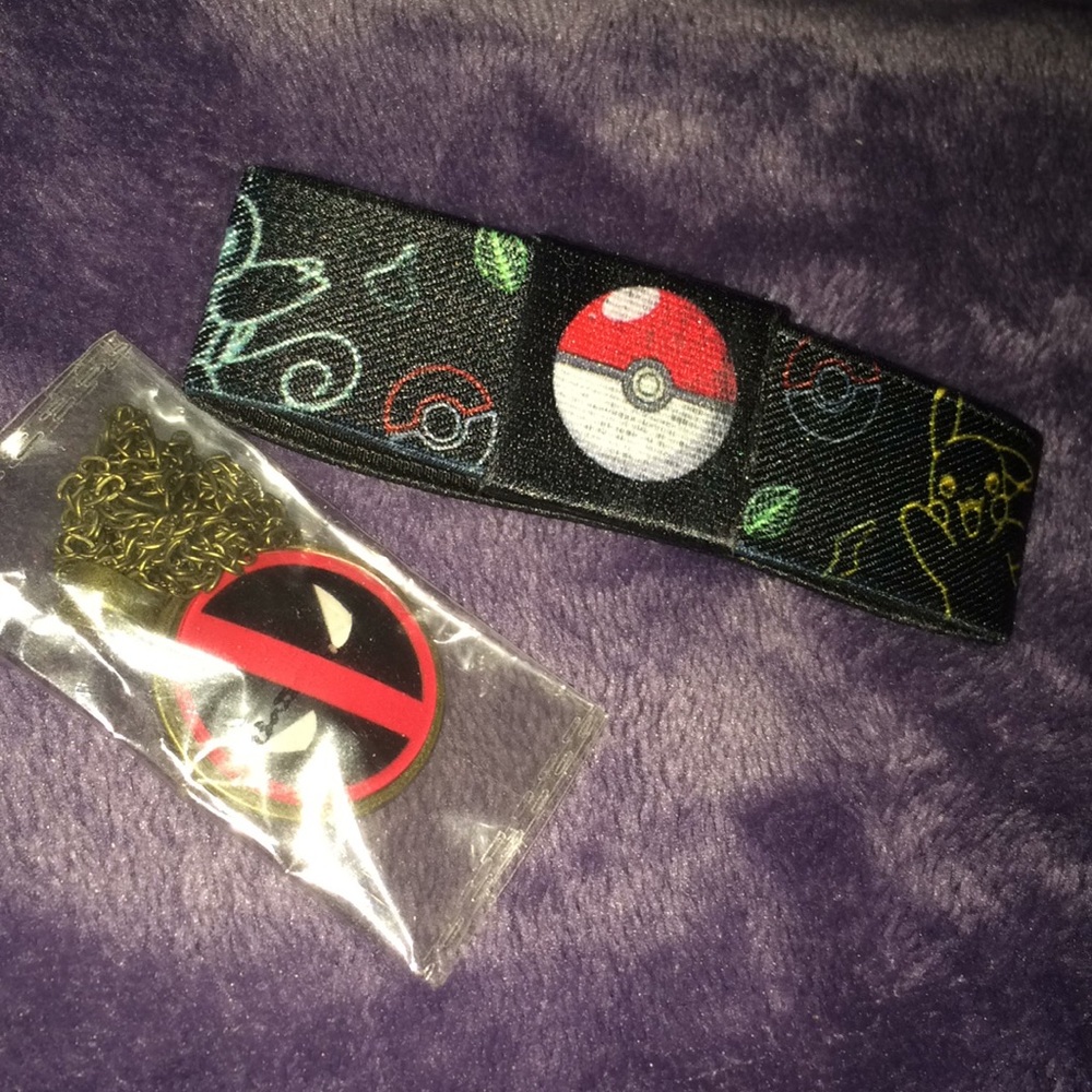 Deadpool necklace + Pokémon wristband bracelet